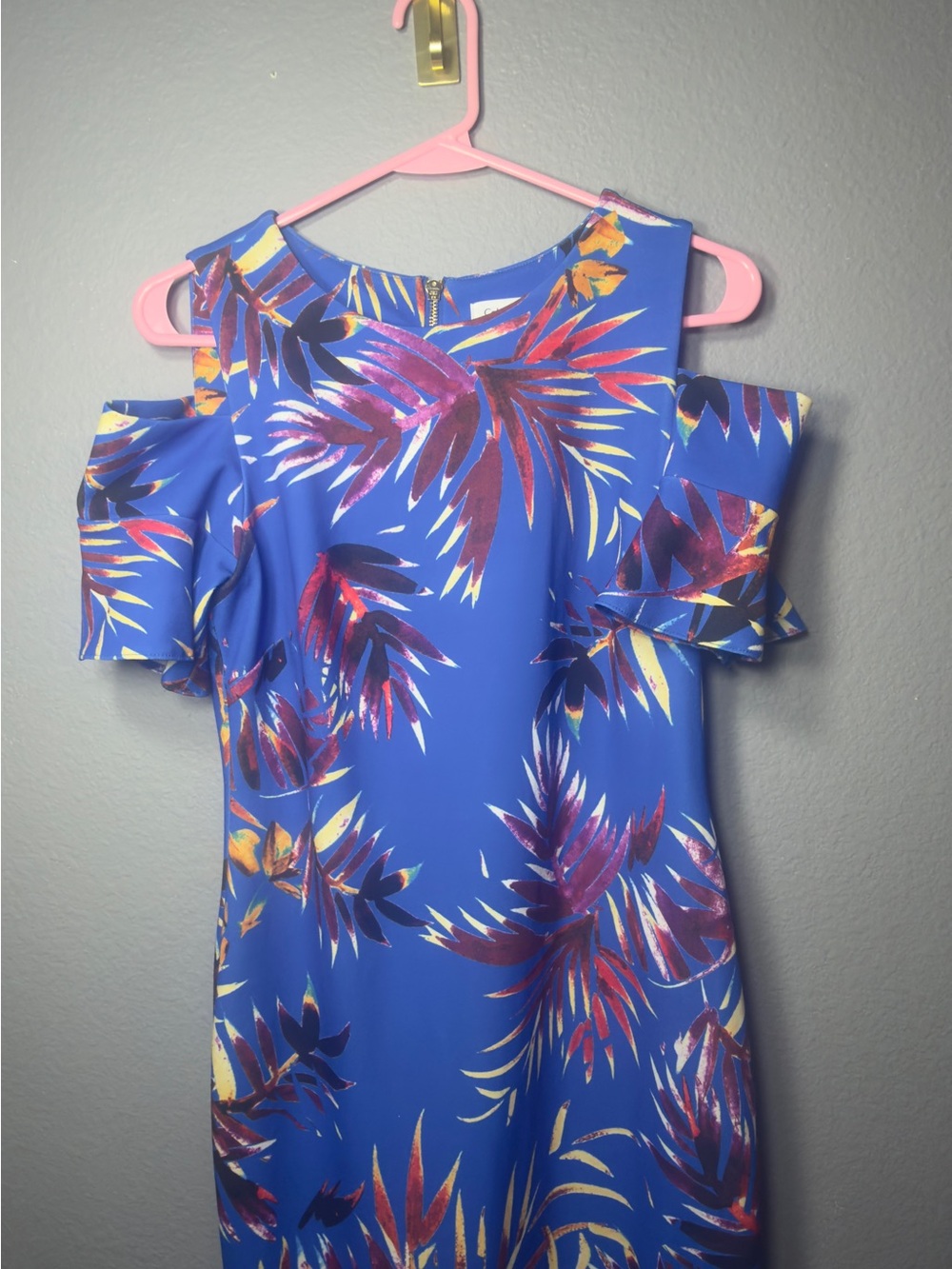 Calvin Klein Royal Blue Tropical Cold-Shoulder Mini Dress
